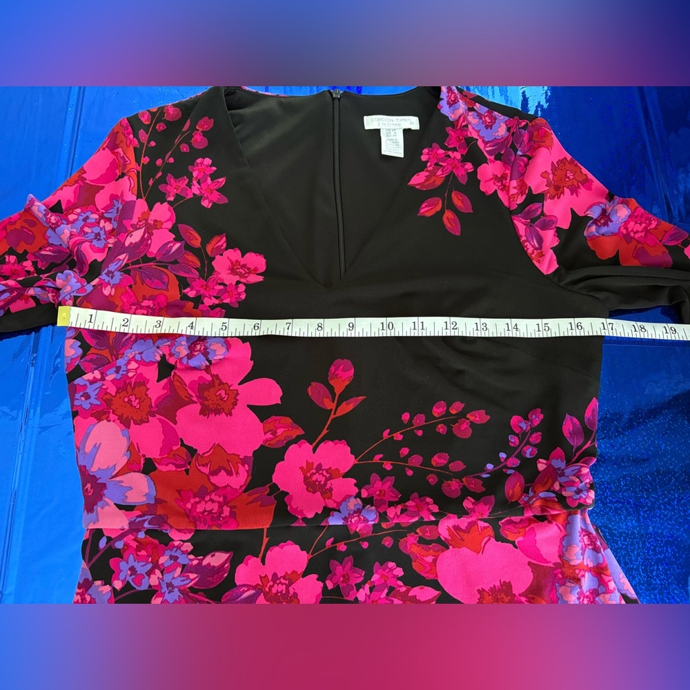 London Times Black Sheath Dress with Hot Pink Floral Print - Picture 8 of 11